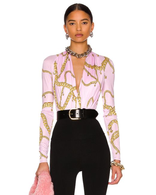 Versace Synthetic Chain Long Sleeve Bodysuit in Pink Lyst