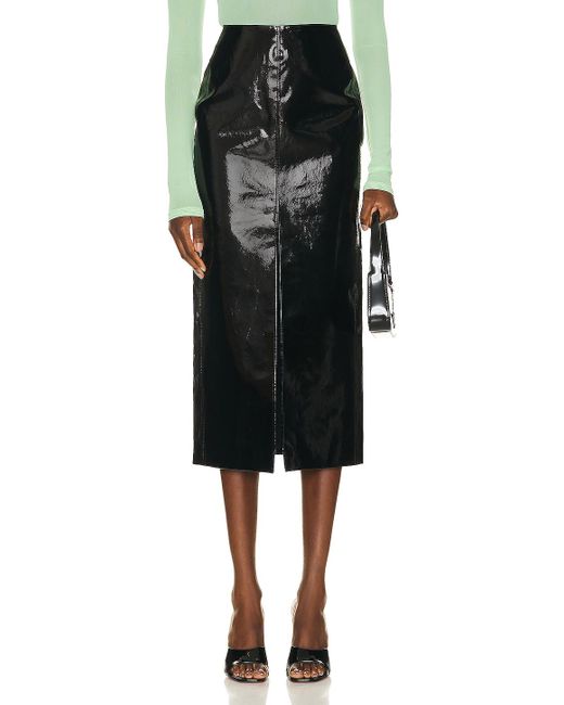 David Koma Black Patent Leather Midi Skirt