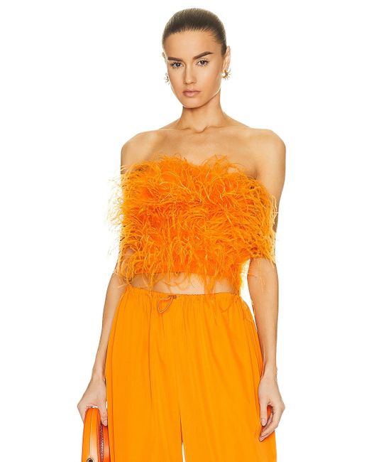 LAPOINTE Tube Top With Ostrich Feathers in Orange | Lyst
