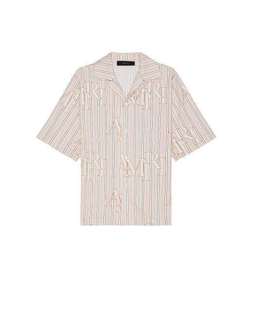 Amiri White Stripe Staggered Poplin Short Sleeve Shirt for men