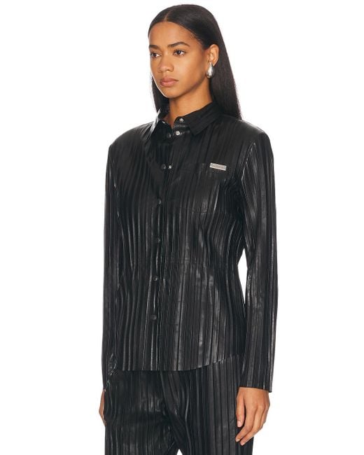 Helmut Lang Black Pleated Leather Button Up Top