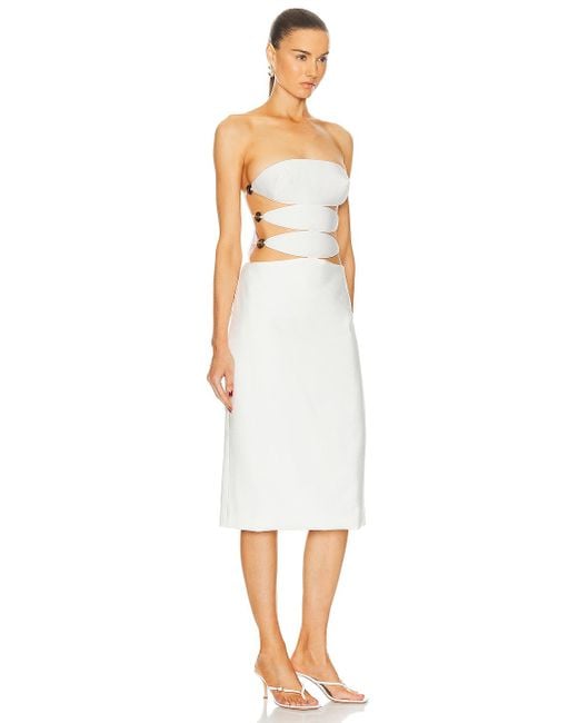 Adriana Degreas White Vintage Orchid Solid Strapless Cutout Midi Dress