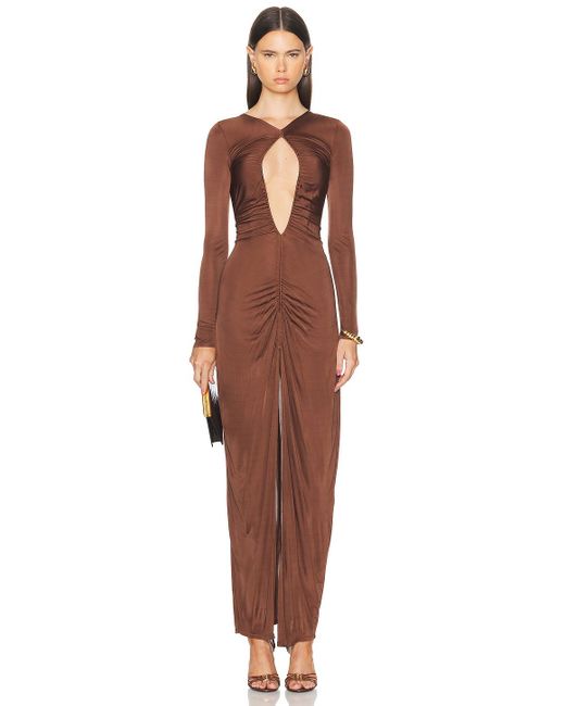 Atlein Brown Cut Out Ruched Gown