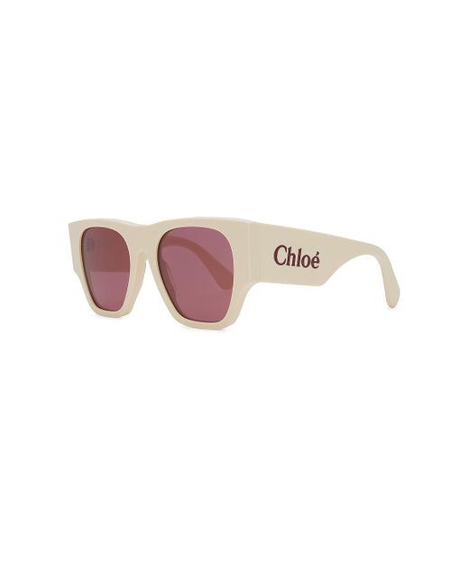 Chloé Pink Oversized Logo Square Sunglasses