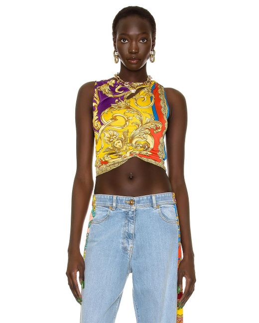 Versace Synthetic Heritage Sleeveless Top in Blue | Lyst