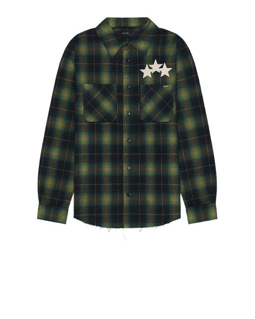 Amiri Green Star Leather Flannel Shirt for men