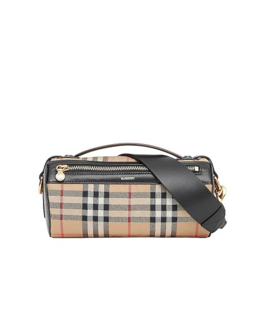 Burberry The Vintage Check And Leather Barrel Bag | Lyst