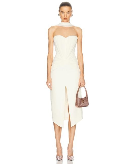 David Koma Cady & Mesh Dress in White | Lyst