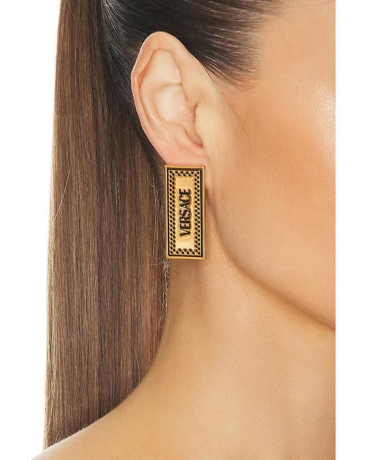 Versace Metallic Metal Rectangle Earrings