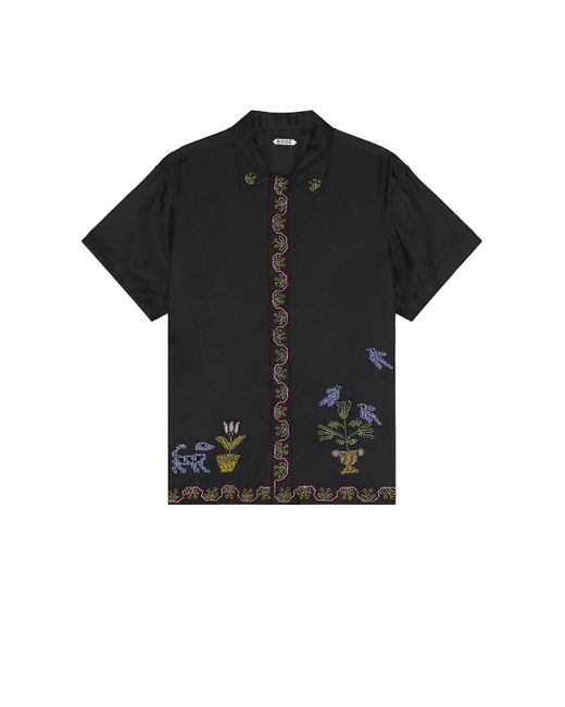 Bode Black Garden Sampler Short Sleeve Shirt for men