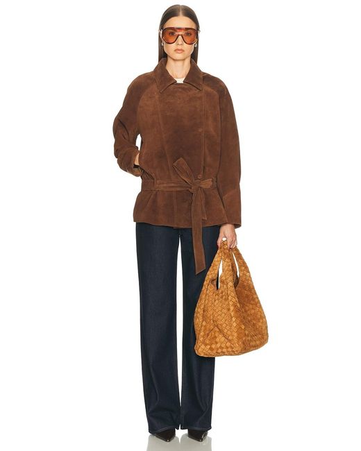 AEXAE Brown Leather Suede Belted Jacket