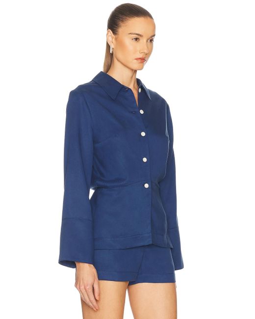 Matthew Bruch Blue Blouson Long Sleeve Blouse