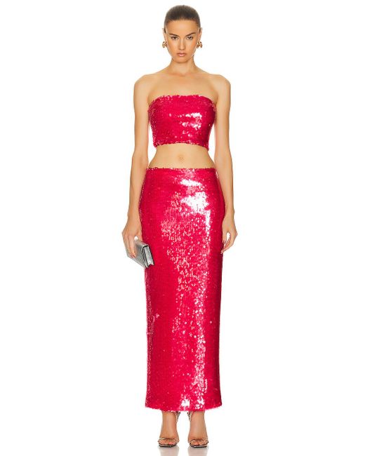 LAPOINTE Red Stretch Sequin Long Pencil Skirt