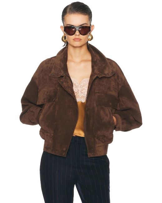 Saint Laurent Brown Suede Funnel Neck Jacket