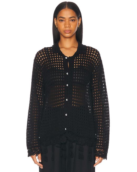Bode Black Blossom Crochet Shirt