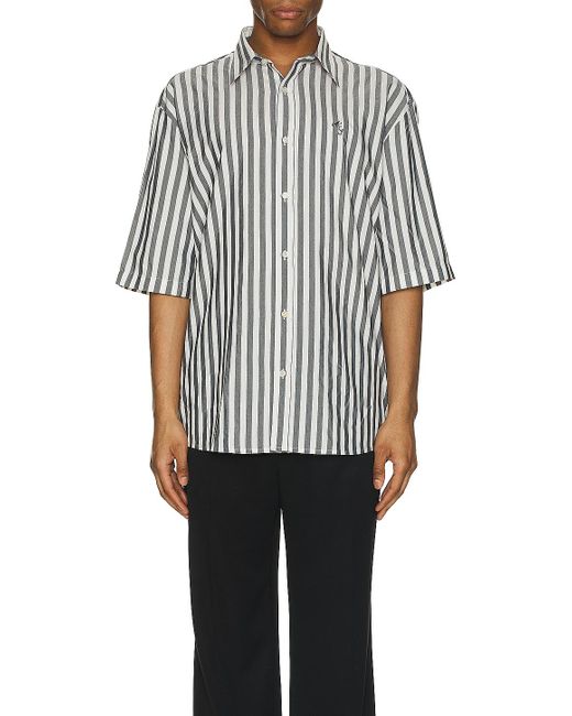 Acne White Short Sleeve Stripe Shirt for men