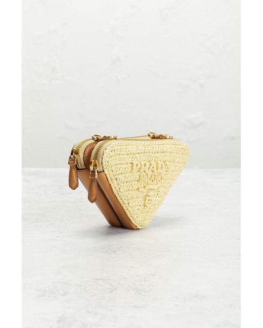 Prada Metallic Raffia Mini Triangle Shoulder Bag