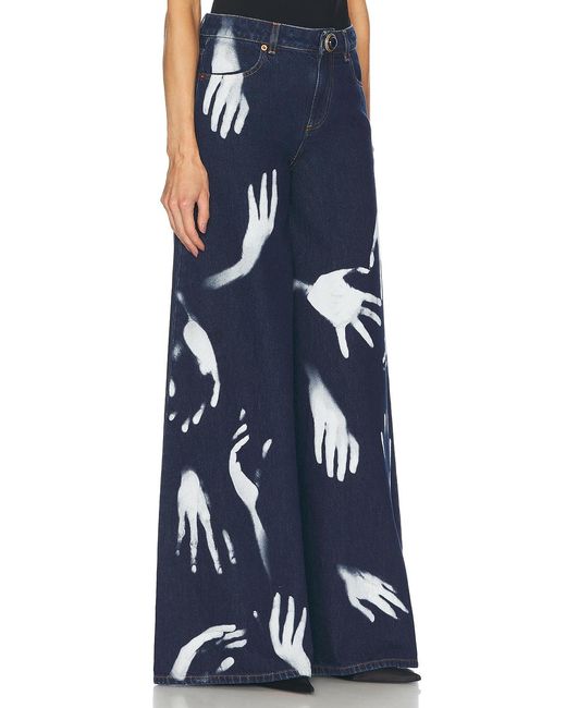 Area Blue Handprint Wide Leg Jeans