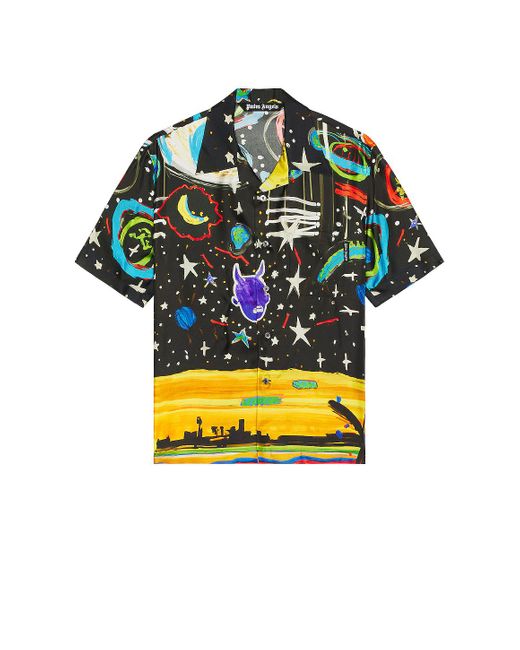 Palm Angels Yellow Starry Night Bowling Shirt for men