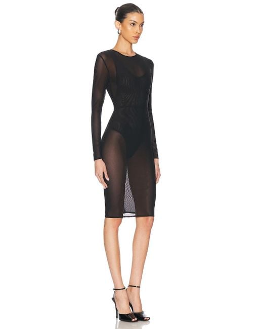 Alex Perry Black Long Sleeve Power Mesh Midi Dress
