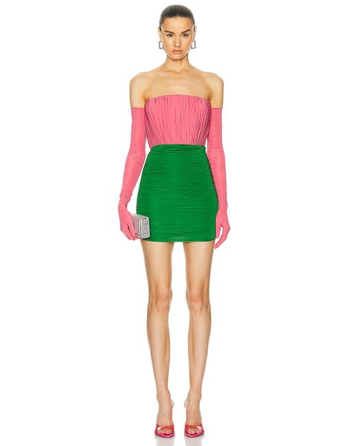 Alex Perry Green Strapless Ruched Glove Mini Dress