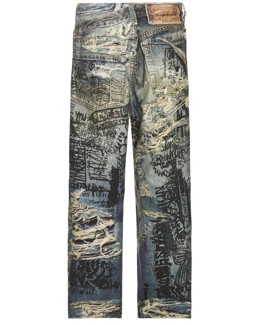 Acne Blue 2023M Torn Scribble Trompe L'Oeil Denim Jeans for men