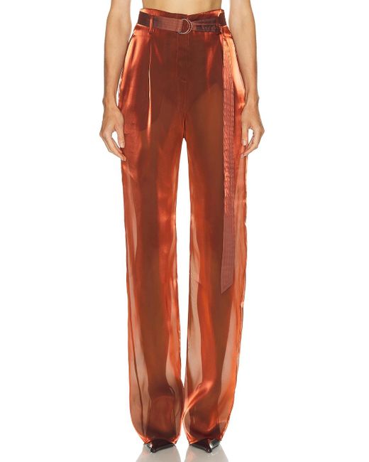 LAPOINTE Orange Metallic Organza Belted Pant