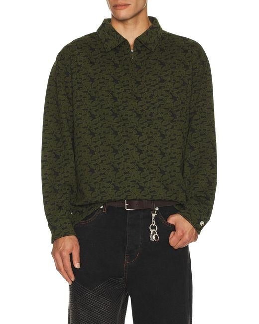 Pleasures Green Leaf Half Zip Shirt for men