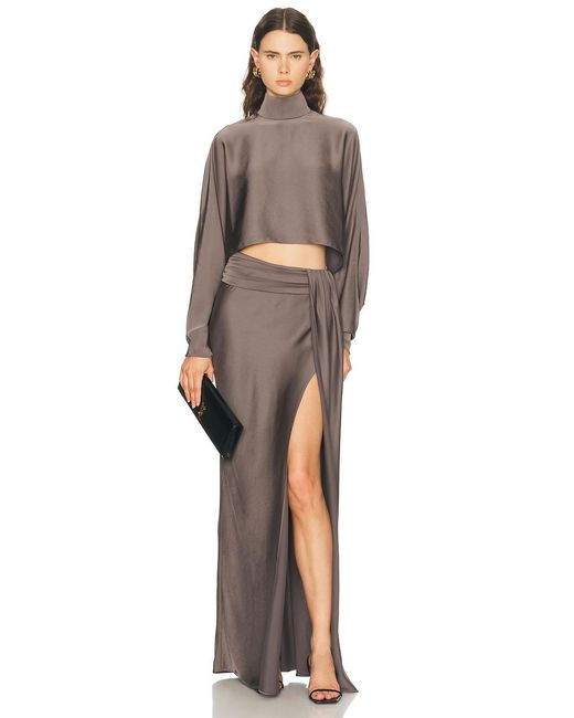 LAPOINTE Brown Lightweight Satin Caftan Top