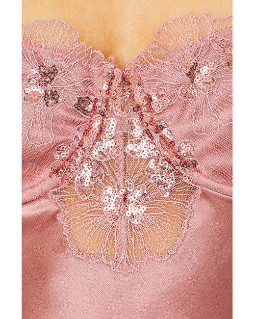 Fleur du Mal Pink Sequin Violet Embroidery Slip Dress