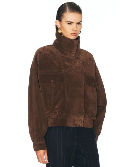 Saint Laurent Brown Suede Funnel Neck Jacket