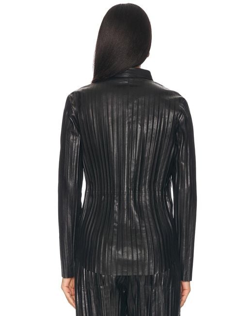 Helmut Lang Black Pleated Leather Button Up Top