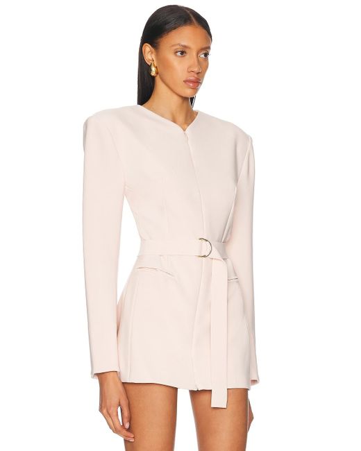 Norma Kamali White Long Sleeve Shoulder Pad V Neck Zip Front Jacket