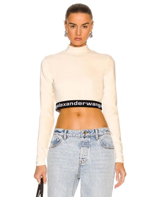 white cropped mock neck