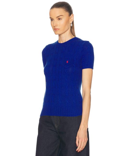 Polo Ralph Lauren Cable Knit Cotton Short Sleeve Sweater in Blue Lyst