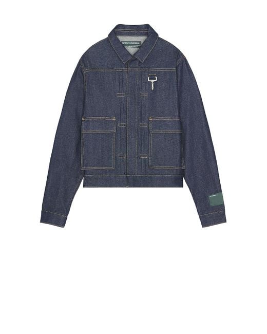 Reese Cooper Blue Concealed Button Trucker Jacket for men