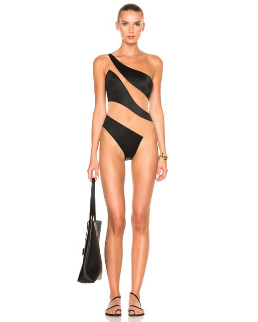 one shoulder mesh swimsuit