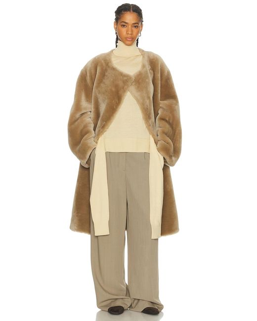 Totême  Natural Collarless Shearling Coat