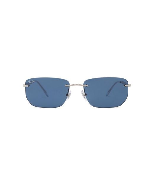 Ray-Ban Blue Rectangular Rimless Sunglasses for men