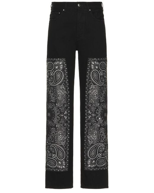 Amiri Black Bandana Jacquard Paneled Straight Jeans for men