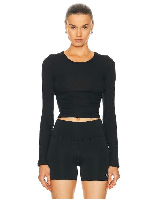 Alo Yoga Black Gather Long Sleeve Top