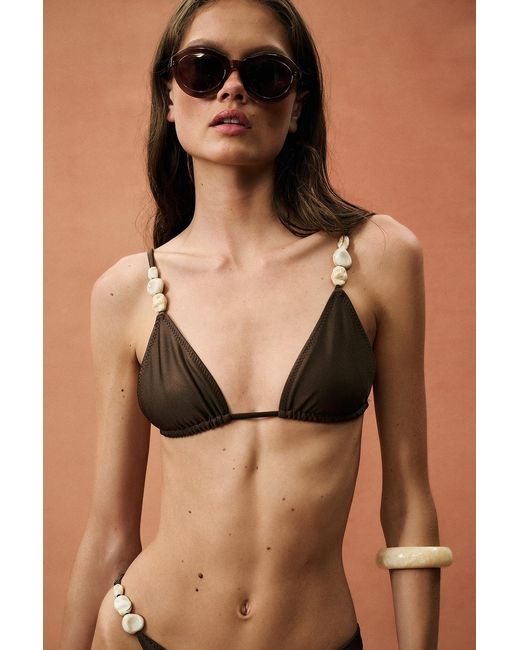 SAME Brown For Fwrd Stone Strap Triangle Bikini Top