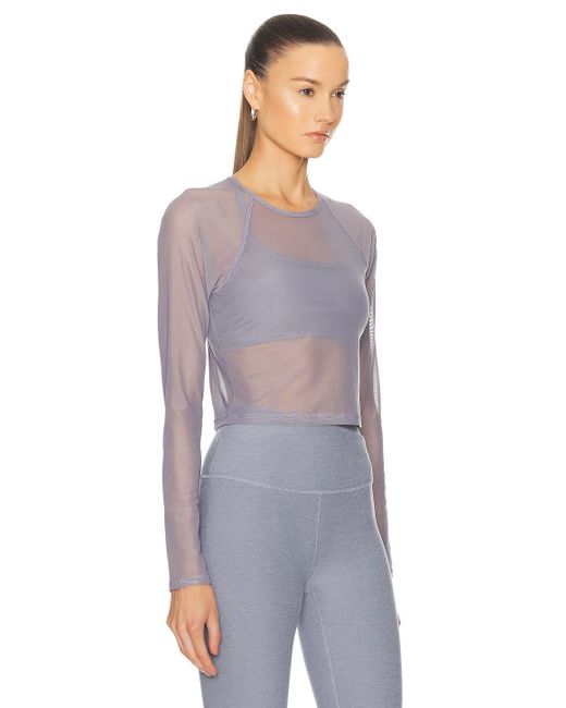 Beyond Yoga Purple Show Off Mesh Long Sleeve Cropped Top