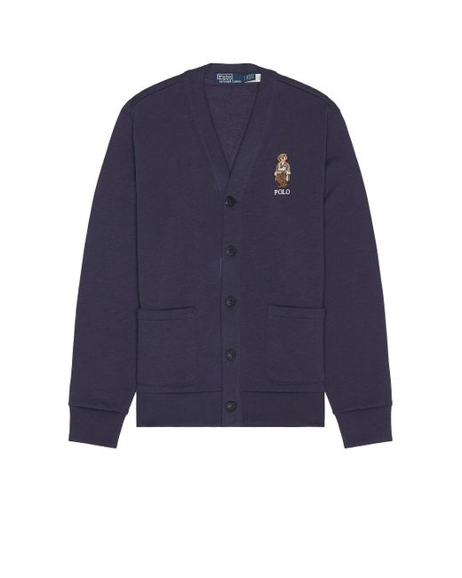 Polo Ralph Lauren Blue Vintage Fleece Button Up Novelty Bear Cardigan for men