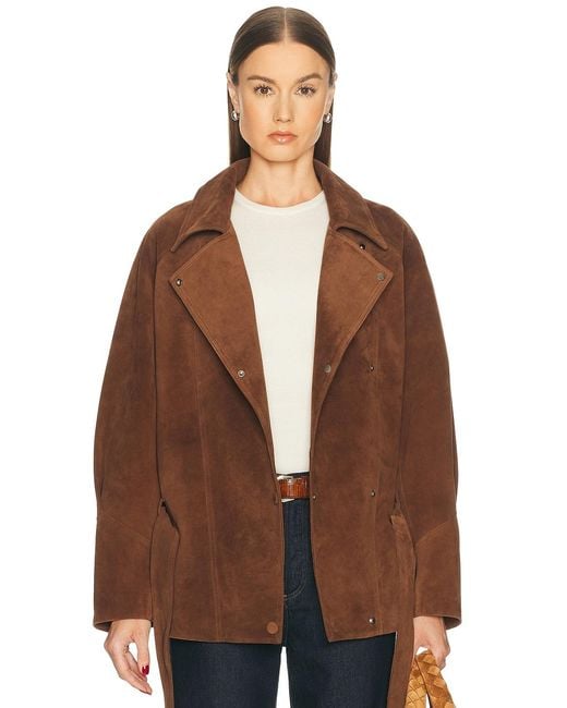AEXAE Brown Leather Suede Belted Jacket