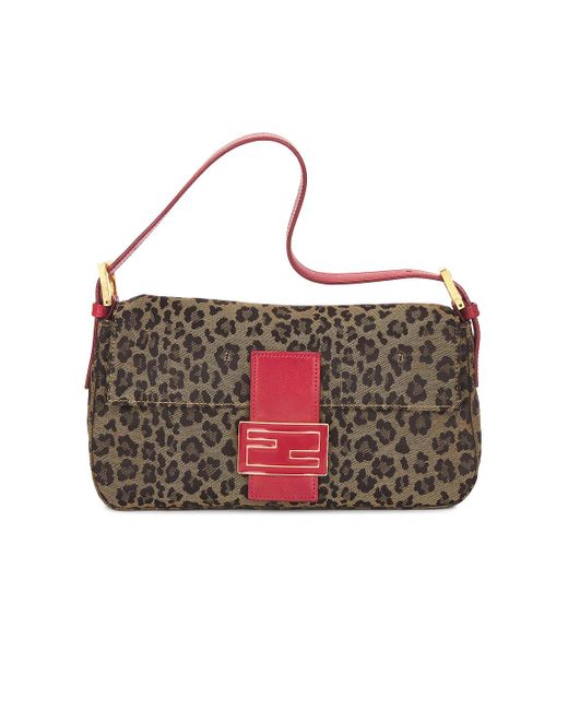 Fendi Red Vintage Cheetah Print Baguette Shoulder Bag