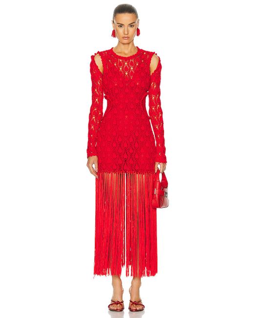 AKNVAS Red For Fwrd For Fwrd Willow Crochet Gown With Detachable Sleeves