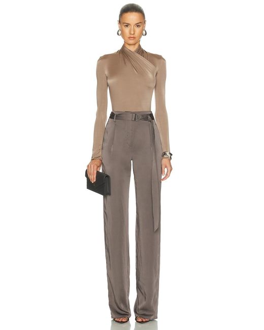 LAPOINTE Brown Lightweight Satin Belted Pant