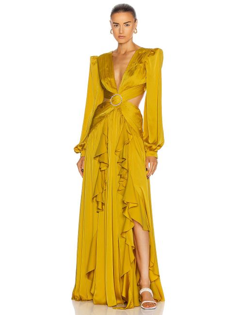 PATBO Yellow Cutout Gown With Embellished Buckle Dress
