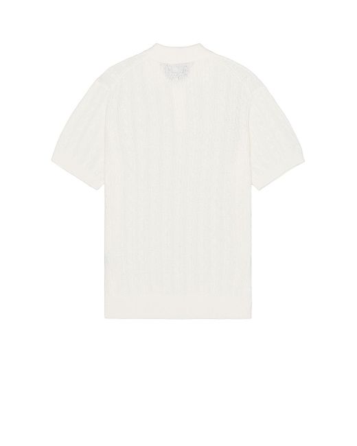 Beams Plus White Knit Polo Cable for men